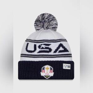 Official 2025 Ryder Cup New Era USA w/ Pin Winter Pom Beanie Hat Knit Cap NEW